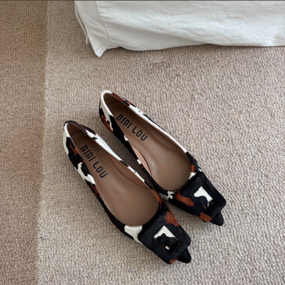 BibiLou pointed toe heeled pony hair buckle flats